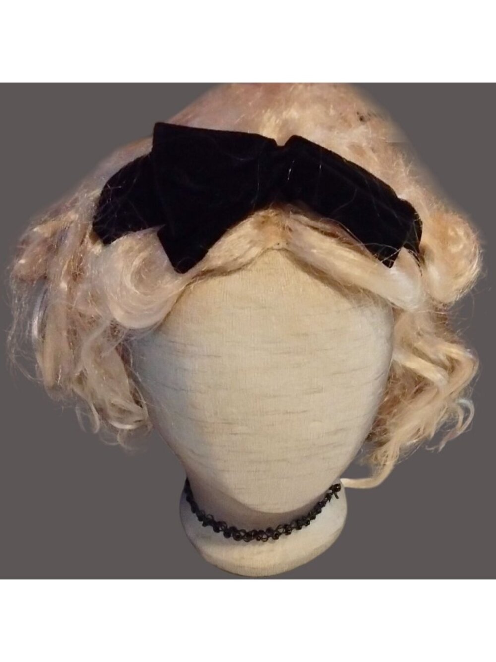 Halloween Costume White Wig Black Velvet Bow Shabby Distressed